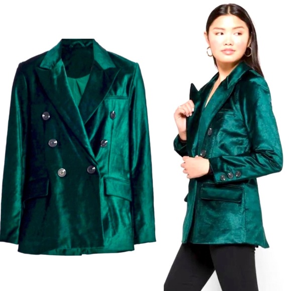 NWT Stunning Free People Velvet Ashby Double Breasted Jade Green Blazer - Picture 1 of 16